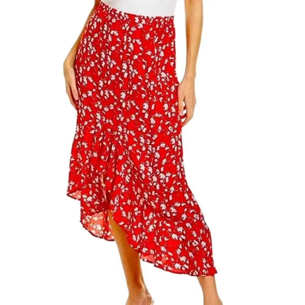 Max Studio Asymmetrical Ruffle Hem Midi Skirt, S